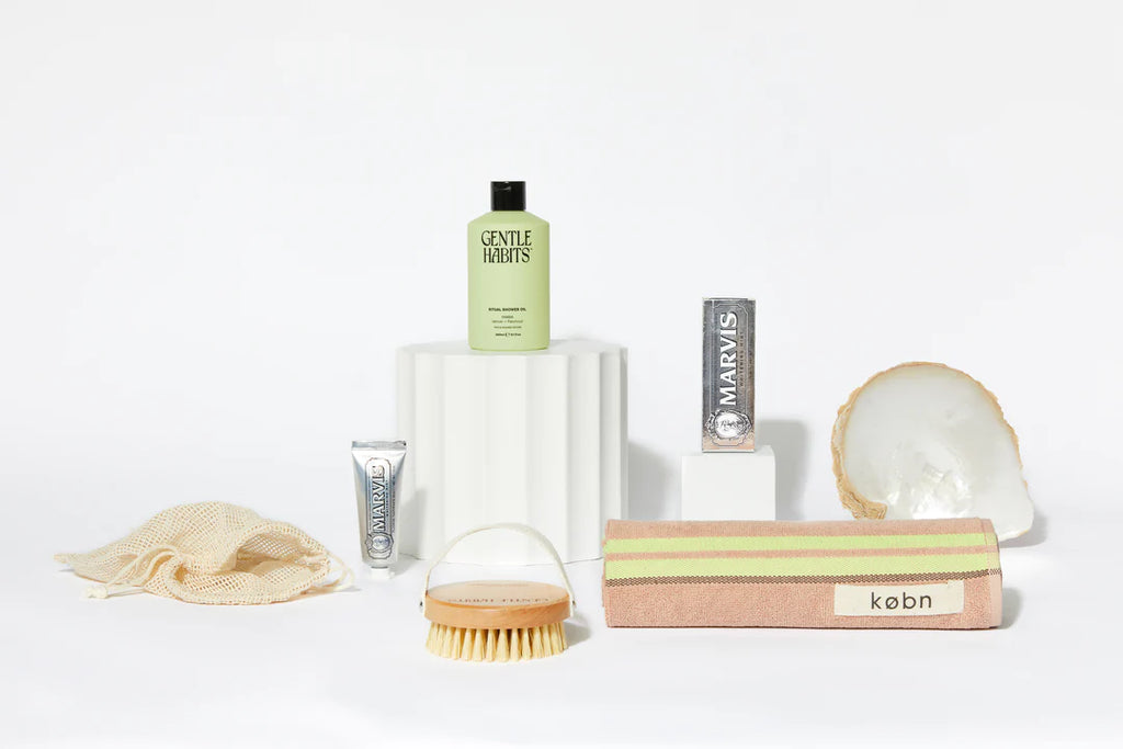 The Shower Rituals corporate gift items arranged artfully